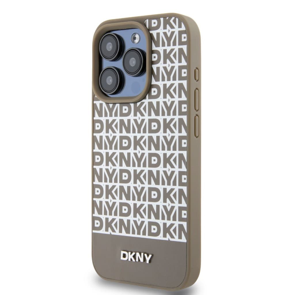 Zadní Kryt DKNY PU Leather Repeat Pattern Bottom Stripe pro iPhone 14 Pro hnědý - náhled 3