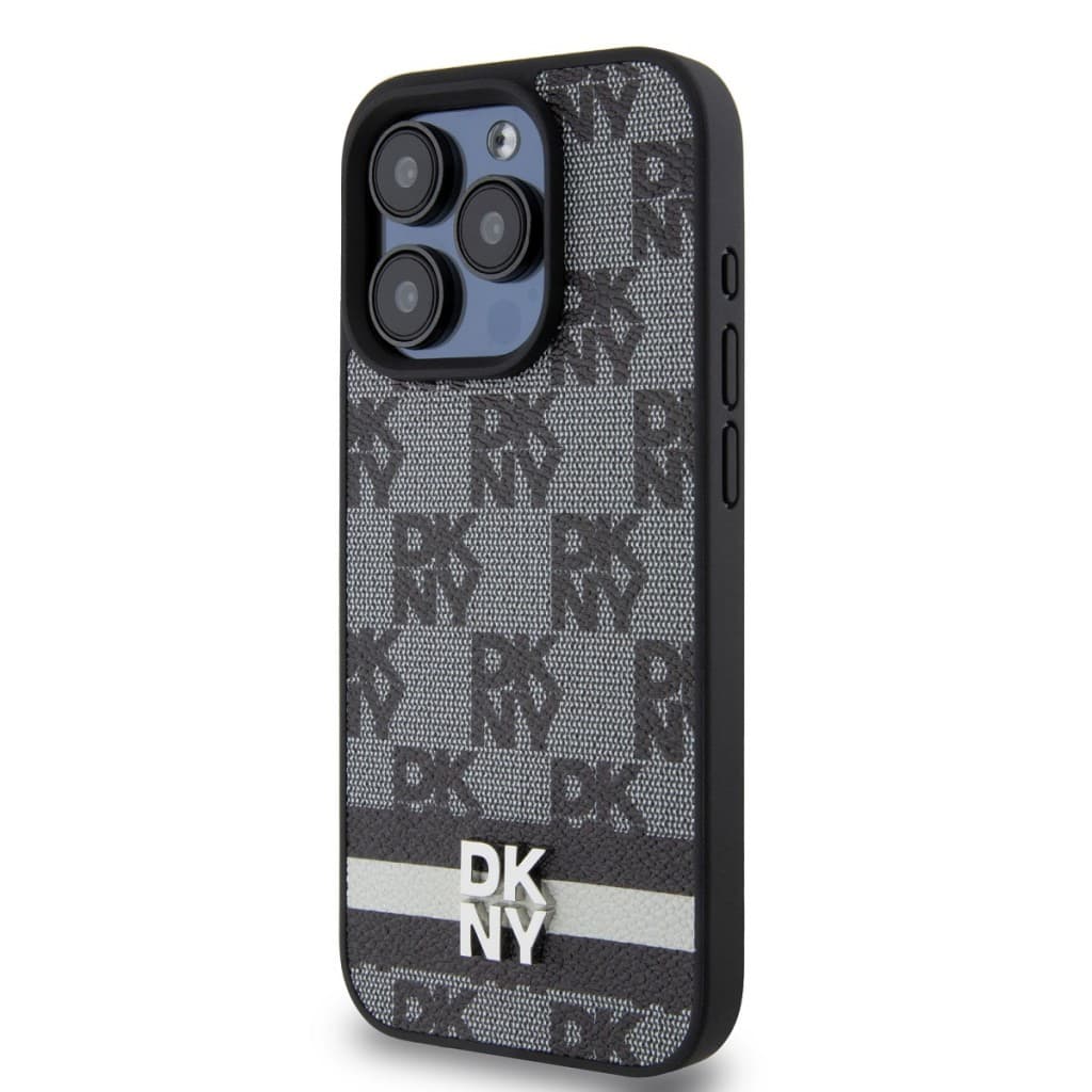 Zadní Kryt DKNY PU Leather Checkered Pattern and Stripe pro iPhone 14 Pro černý - náhled 3