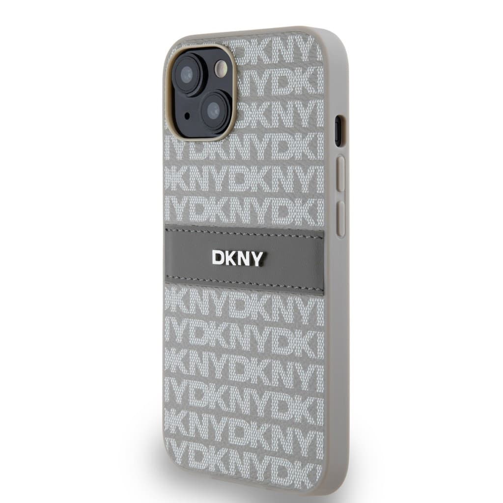 Zadní Kryt DKNY PU Leather Repeat Pattern Tonal Stripe na iPhone 14 Beige - náhled 3