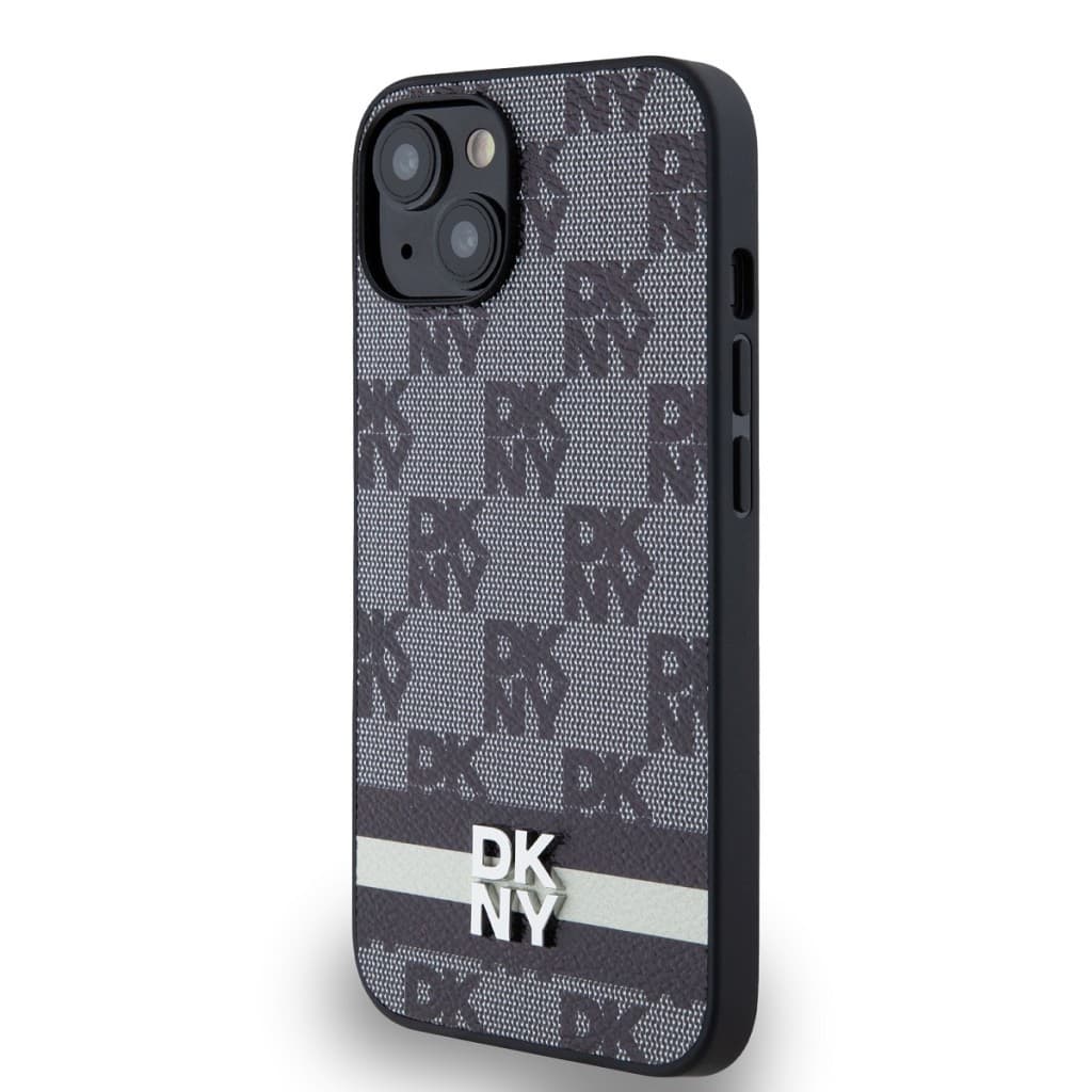 Zadní Kryt DKNY PU Leather Checkered Pattern and Stripe na iPhone 13 Black - náhled 3