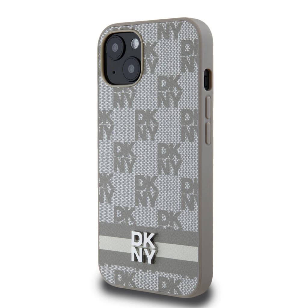 Zadní Kryt DKNY PU Leather Checkered Pattern and Stripe na iPhone 13 Beige - náhled 3