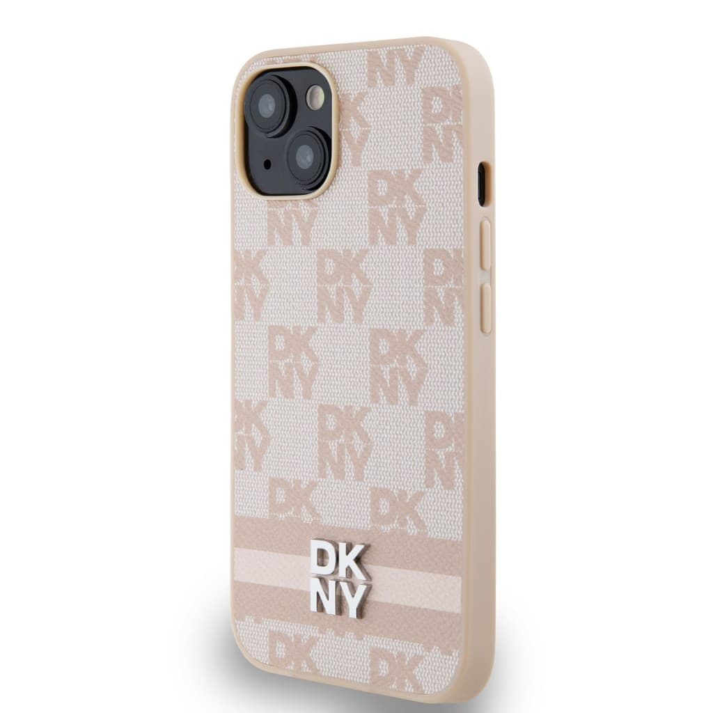 Zadní Kryt DKNY PU Leather Checkered Pattern and Stripe na iPhone 13 Pink - náhled 3