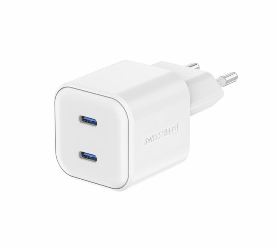 Adaptér Swissten Gan 2x USB-C 20W s funkcí rychlonabíjení bílý - náhled 3
