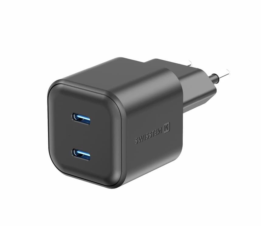 Adaptér Swissten Gan 2x USB-C 20W s funkcí rychlonabíjení černý - náhled 3
