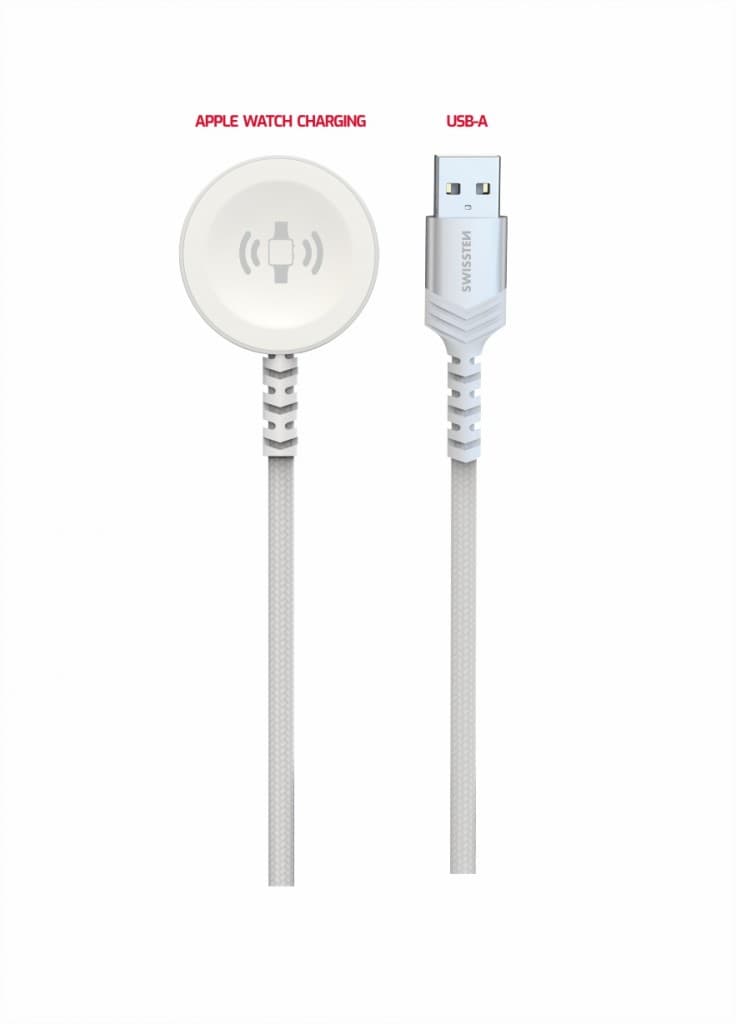 Opletený magnetický kabel Swissten pro Apple Watch kovový, USB-A 1.2 m bílý - náhled 3