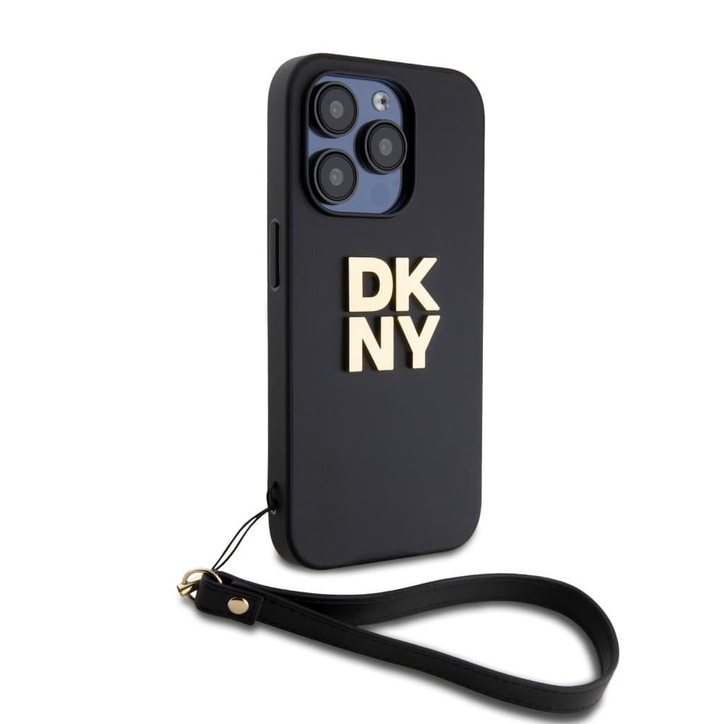 Zadní Kryt DKNY PU Leather Stack Logo Wrist Strap pro iPhone 15 Pro Black - náhled 3