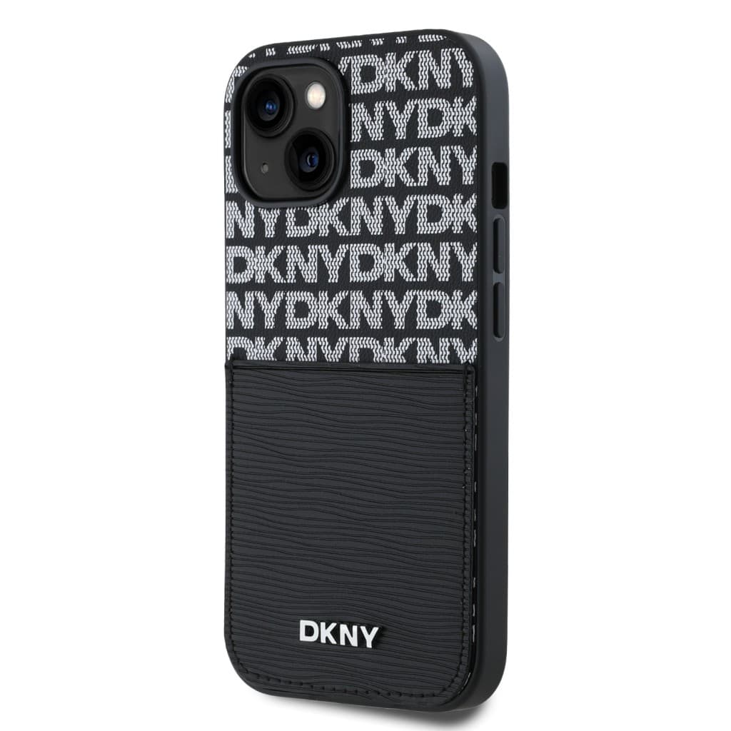Zadní Kryt DKNY PU Leather Repeat Pattern Card Pocket pro iPhone 15 Black - náhled 3