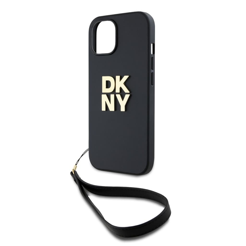 Zadní Kryt DKNY PU Leather Stack Logo Wrist Strap pro iPhone 14 Black - náhled 3