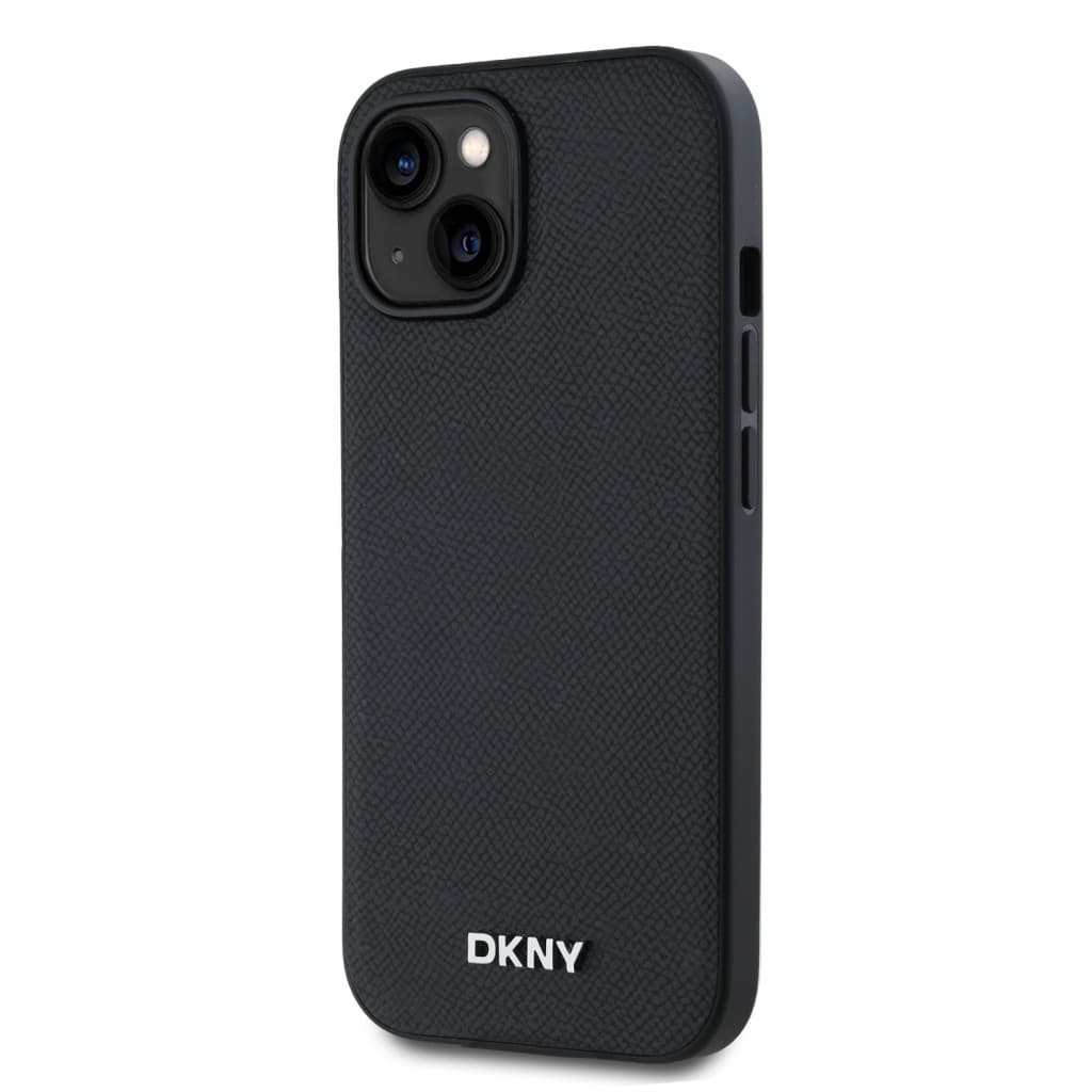 Zadní Kryt DKNY PU Leather Silver Metal Logo Magsafe pro iPhone 14 černý - náhled 3