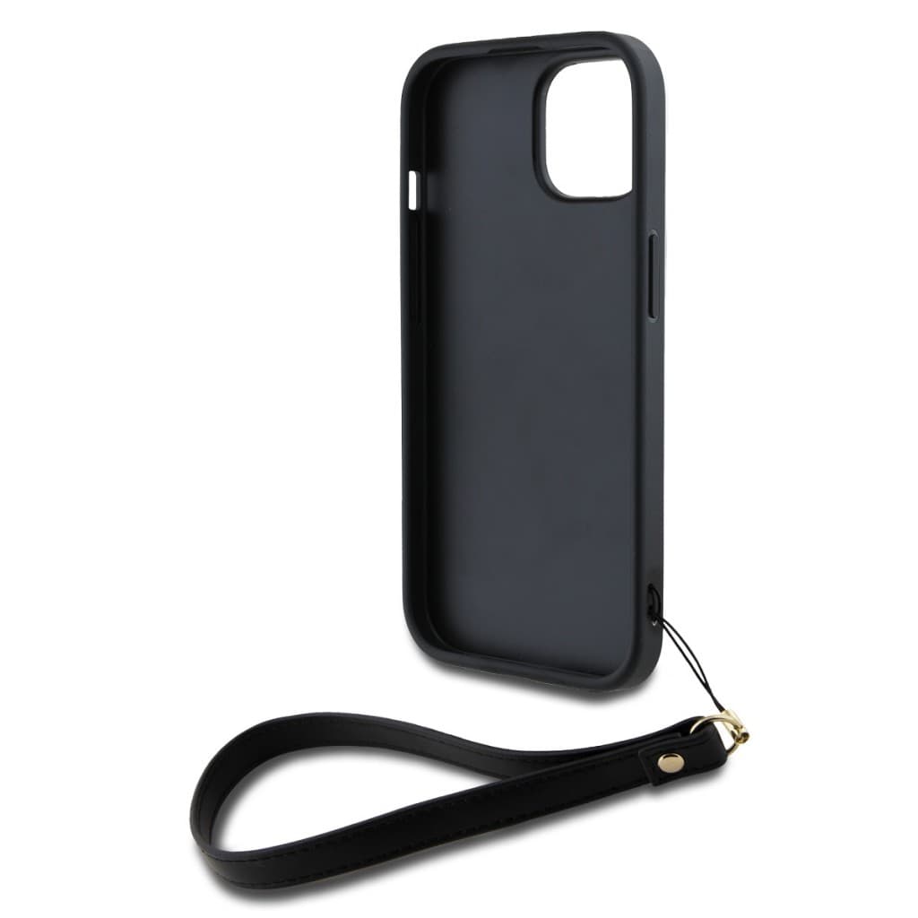 Zadní Kryt DKNY PU Leather Stack Logo Wrist Strap pro iPhone 13 černý - náhled 3