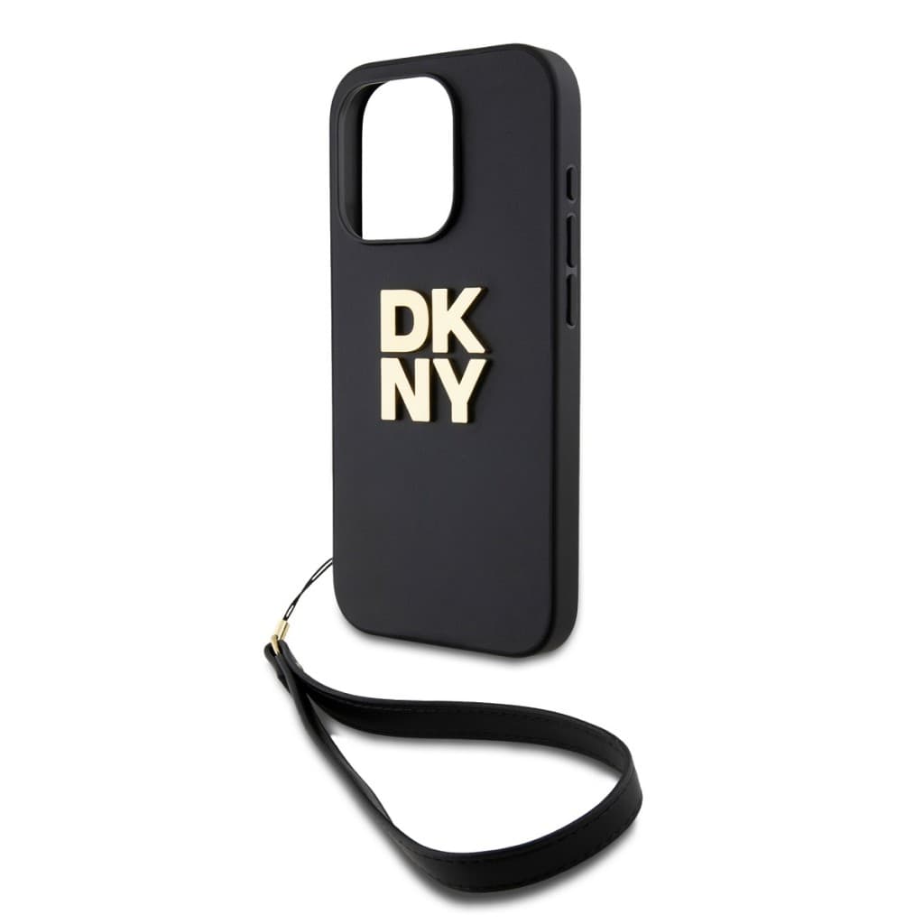 Zadní Kryt DKNY PU Leather Stack Logo Wrist Strap pro iPhone 14 Pro Black - náhled 3