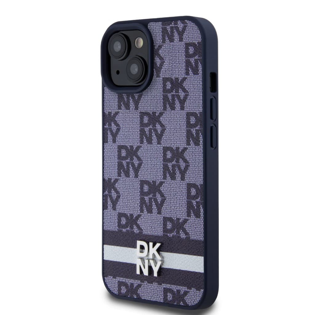 Zadní Kryt DKNY PU Leather Checkered Pattern and Stripe pro iPhone 15 modrý - náhled 3