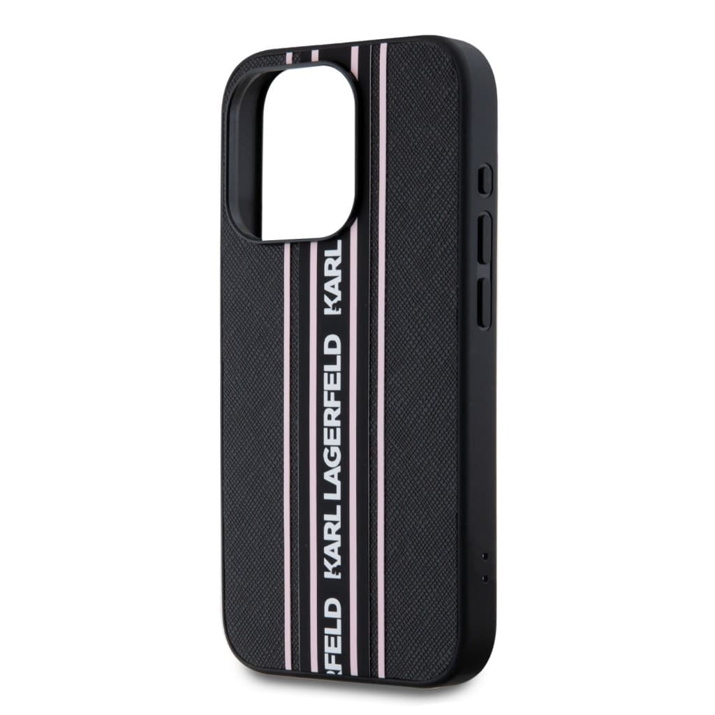 Karl Lagerfeld PU Saffiano Athleisure Stripe and Strap Zadní Kryt pro iPhone 15 Pro Max Pink - náhled 3