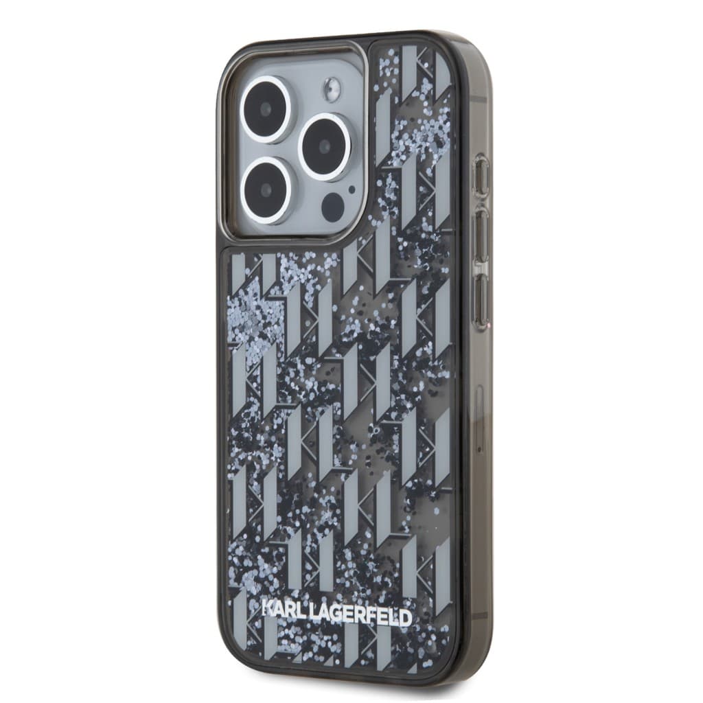 Karl Lagerfeld Liquid Glitter Monogram Gradient Zadní Kryt pro iPhone 15 Pro Max Black - náhled 3