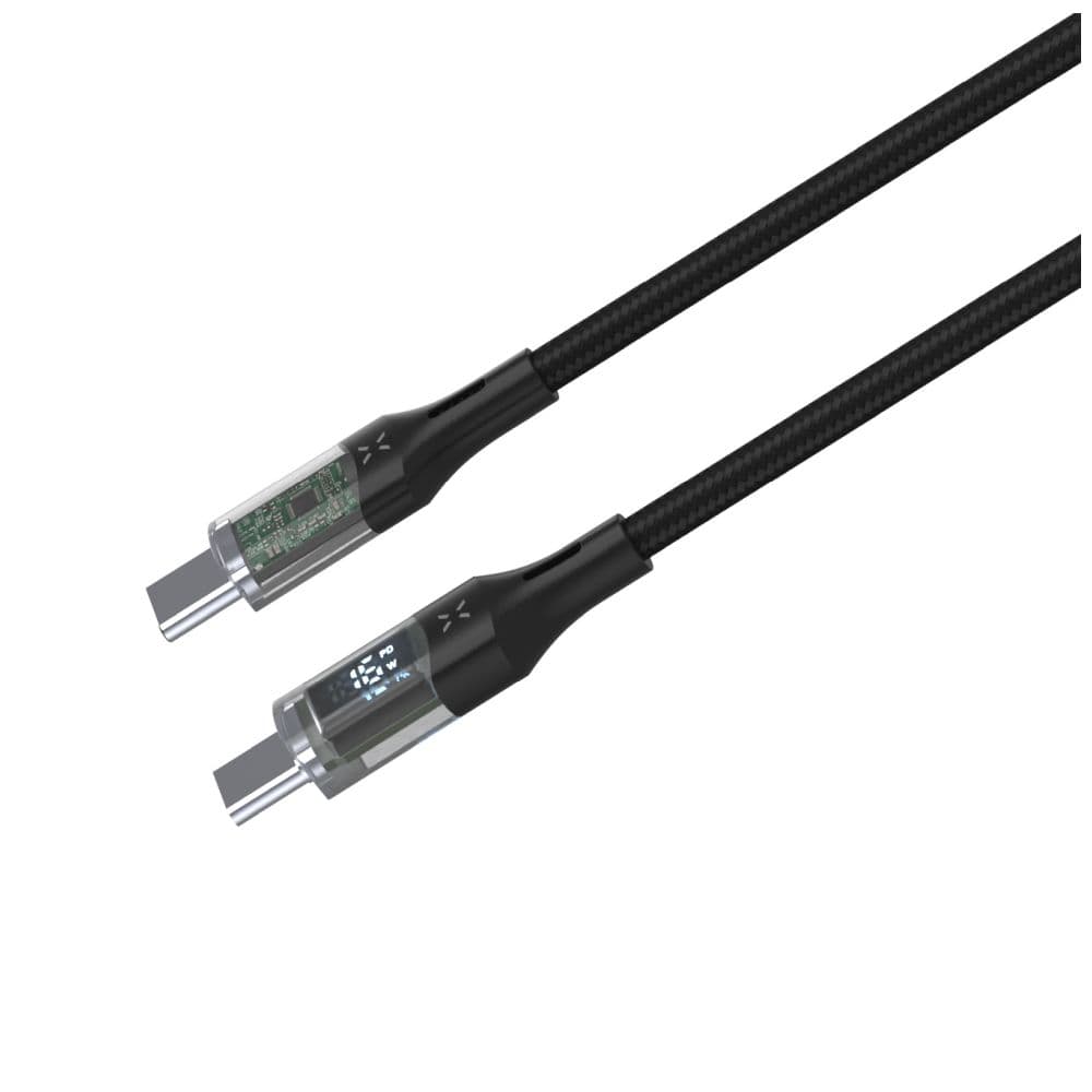 Nabíjecí a datový kabel FIXED s displejem s konektory USB-C/USB-C a podporou PD, 2m, USB 2.0, 100W, černý - náhled 3