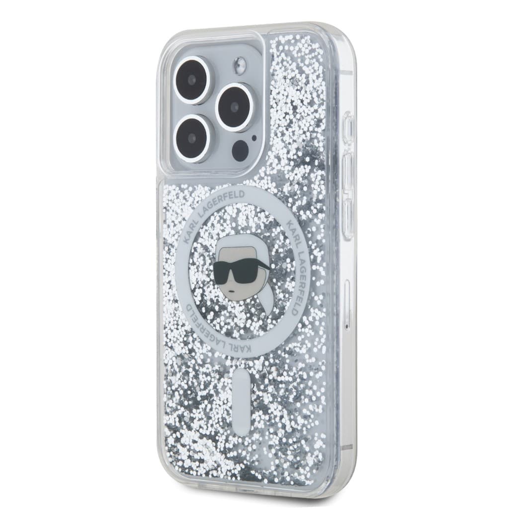 Karl Lagerfeld Liquid Glitter Karl Head MagSafe Zadní Kryt pro iPhone 15 Pro Transparent - náhled 3