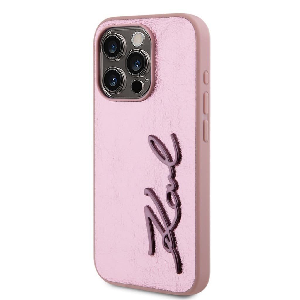 Karl Lagerfeld Wrinkled PU Signature Logo Zadní Kryt pro iPhone 15 Pro Max Pink - náhled 3
