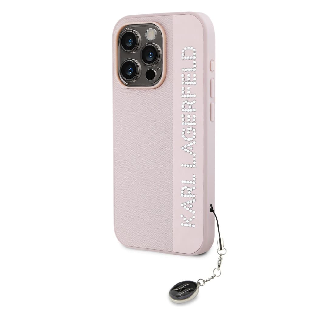 Karl Lagerfeld PU Saffiano Rhinestone Charm Zadní Kryt pro iPhone 15 Pro Max Pink - náhled 3