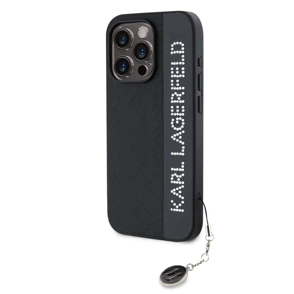 Karl Lagerfeld PU Saffiano Rhinestone Charm Zadní Kryt pro iPhone 15 Pro Max Black - náhled 3