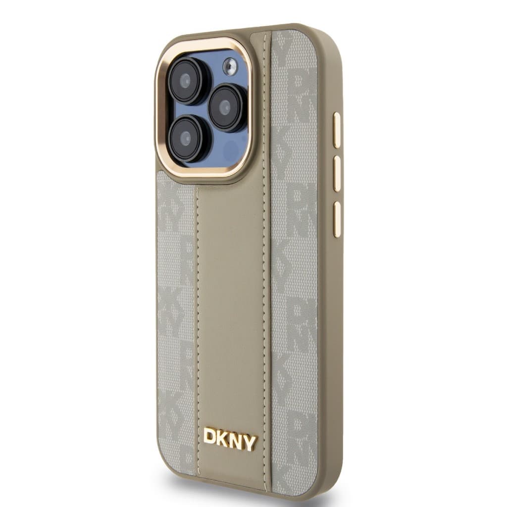 DKNY PU Leather Checkered Pattern Magsafe Zadní Kryt pro iPhone 15 Pro Beige - náhled 3