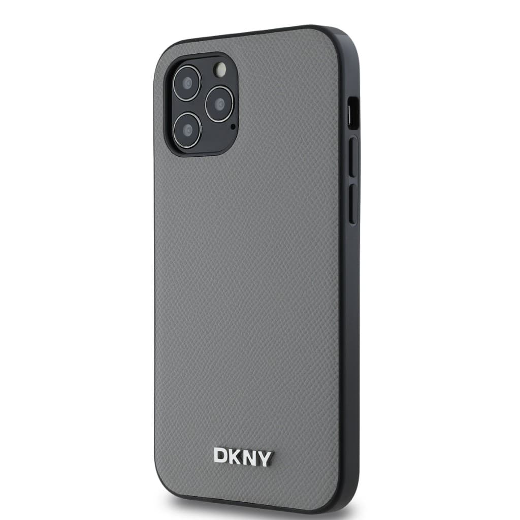 DKNY PU Leather Silver Metal Logo Magsafe Zadní Kryt pro iPhone 12/12 Pro Grey - náhled 3