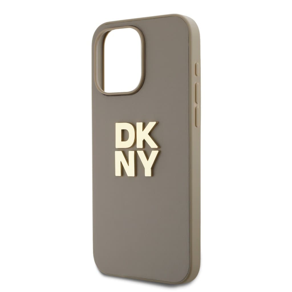 DKNY PU Leather Stack Logo Wrist Strap Zadní Kryt pro iPhone 14 Pro Max Beige - náhled 3