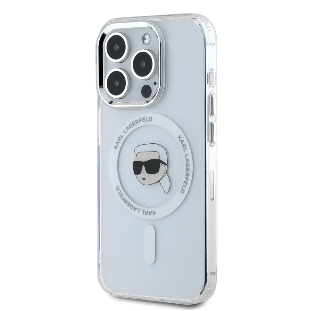 Zadní kryt Karl Lagerfeld IML Karl Head Metal Frame MagSafe pro iPhone 15 Pro Transparent - náhled 3