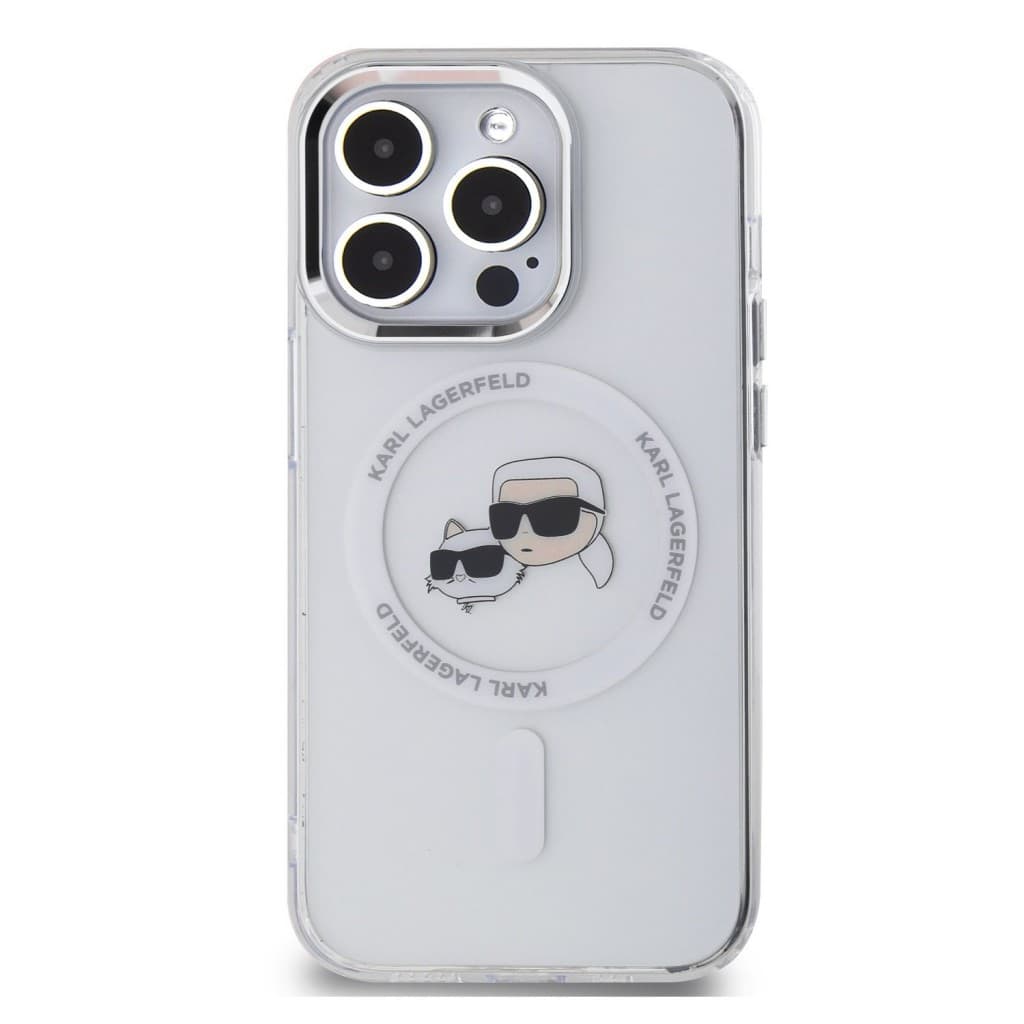 Zadní kryt Karl Lagerfeld IML K&amp;CH Heads Metal Frame MagSafe pro iPhone 15 Pro Transparent - náhled 3