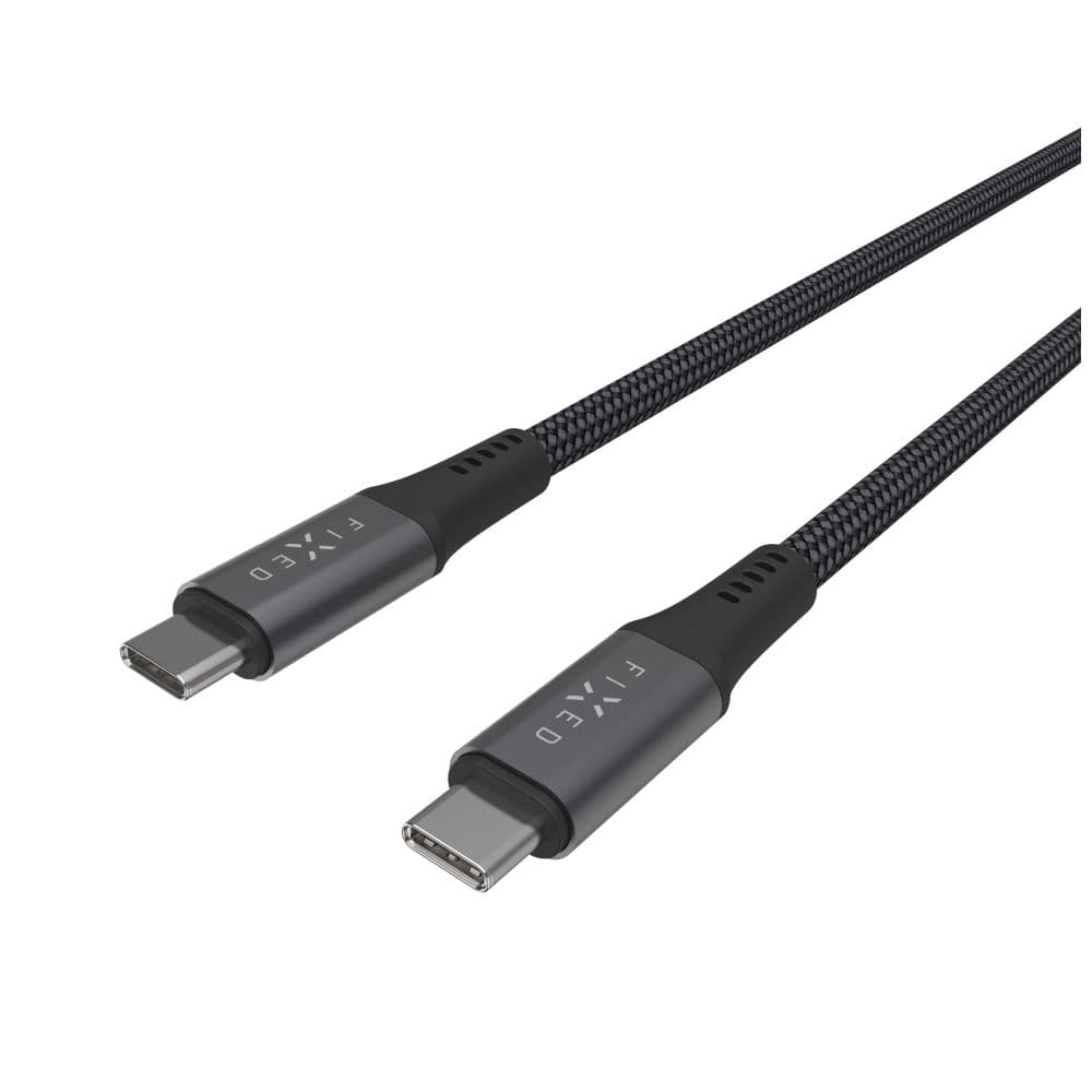 Dlouhý nabíjecí a datový opletený kabel FIXED s konektory USB-C/USB-C, PD 3.1, 2 m, USB4gen2 20Gbps, 4K60Hz, 240W, šedý - náhled 3