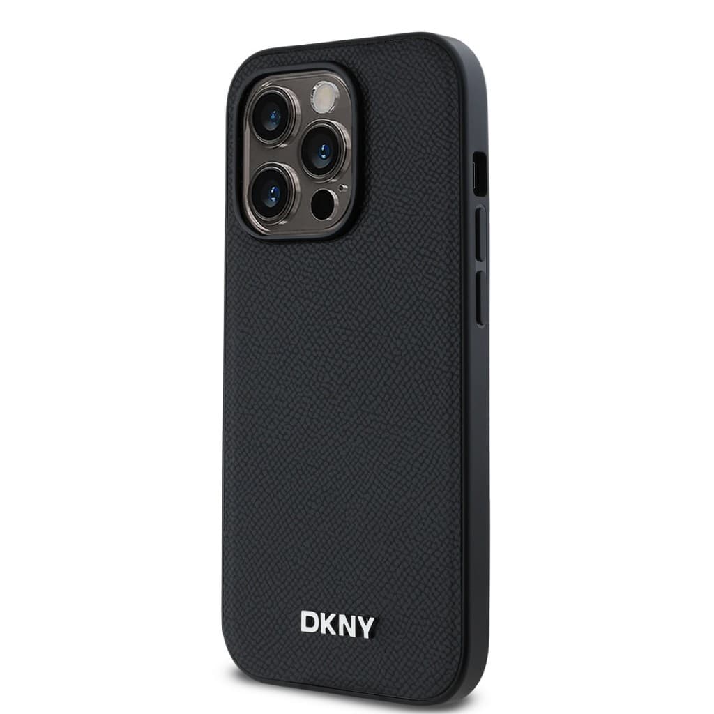 DKNY PU Leather Silver Metal Logo Magsafe Zadní Kryt pro iPhone 14 Pro Black - náhled 3