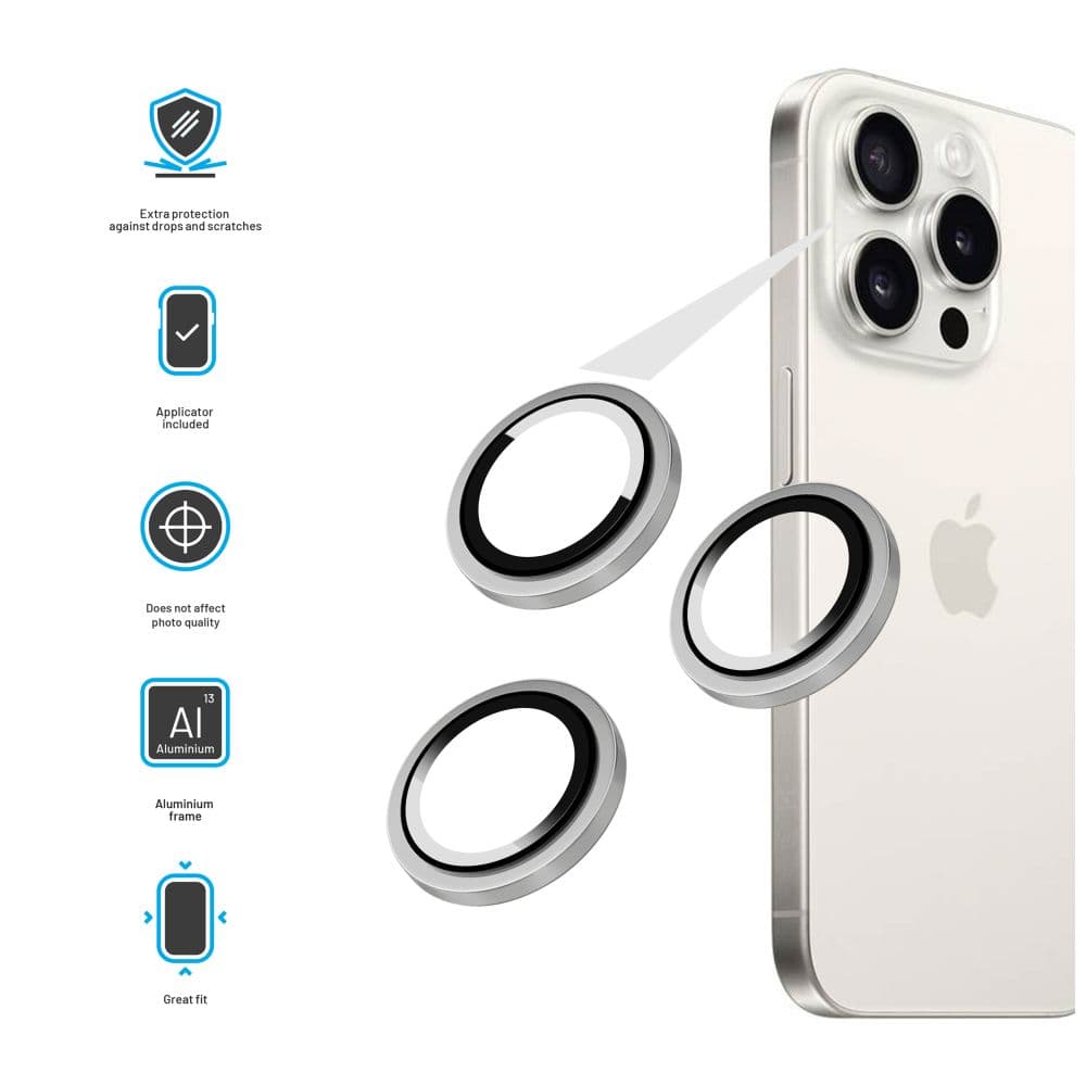 Ochranná skla čoček fotoaparátů FIXED Camera Glass pro Apple iPhone 16 Pro/16 Pro Max, stříbrná - náhled 3