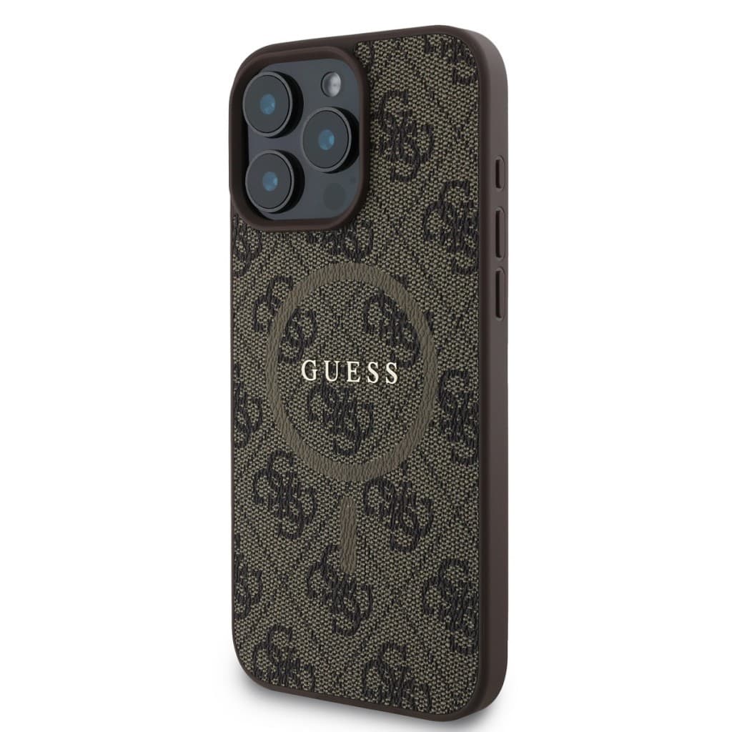 Zadní kryt  Guess PU Leather 4G Colored Ring MagSafe pro iPhone 16 Pro Brown - náhled 3