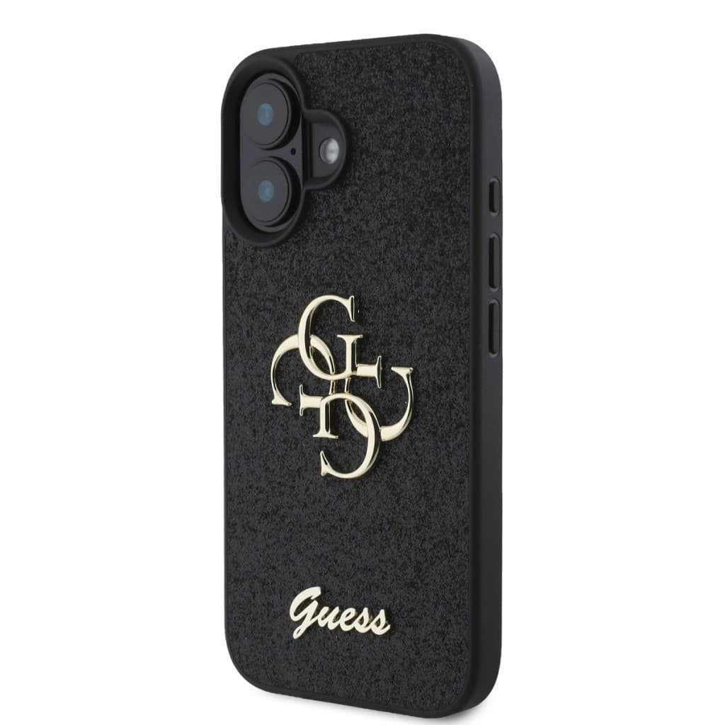 Zadní kryt Guess PU Fixed Glitter 4G Metal Logo pro iPhone 16 Black - náhled 3