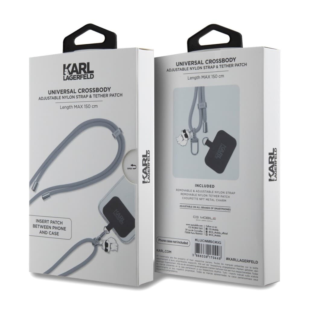 Šňůrka Karl Lagerfeld Universal Crossbody Cord and Choupette Pins Grey - náhled 3