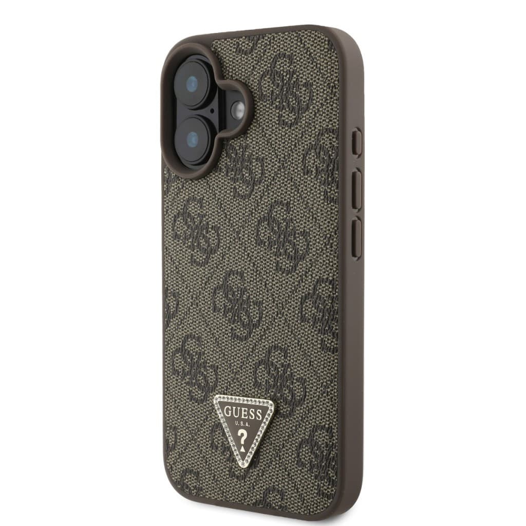 Zadní kryt Guess PU 4G Strass Triangle Metal Logo + Crossbody Popruh pro iPhone 16 Brown - náhled 3
