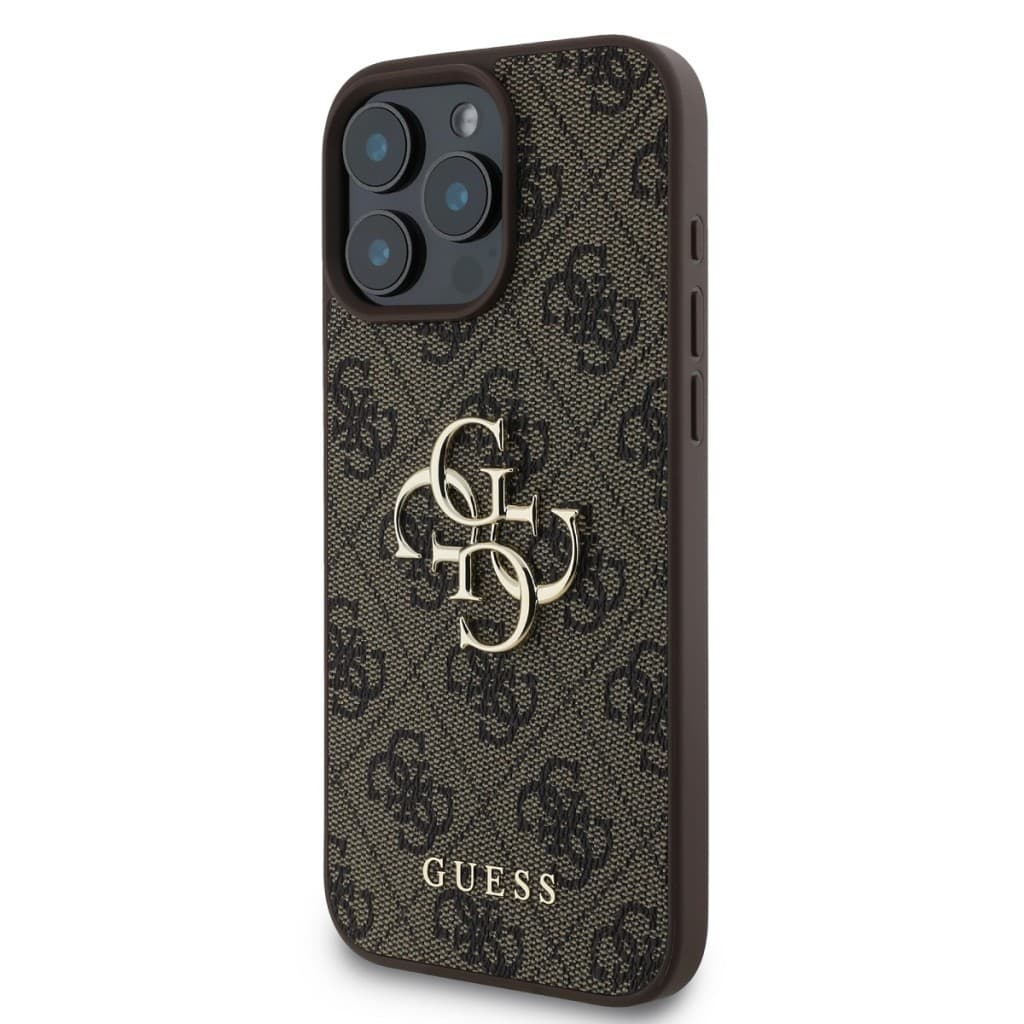 Originální zadní kryt Guess PU 4G Metal Logo pro iPhone 16 Pro Brown - náhled 3