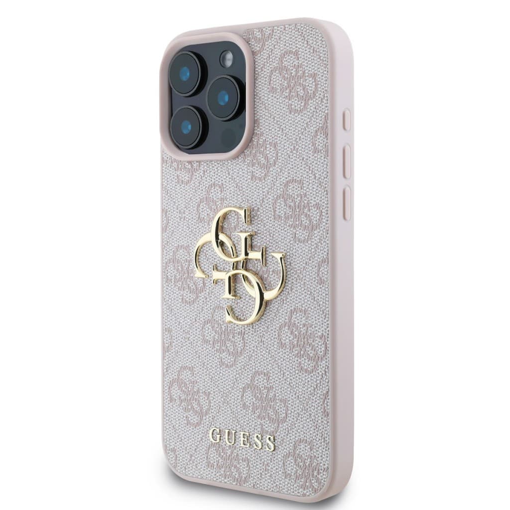 Originální zadní kryt Guess PU 4G Metal Logo pro iPhone 16 Pro Pink - náhled 3