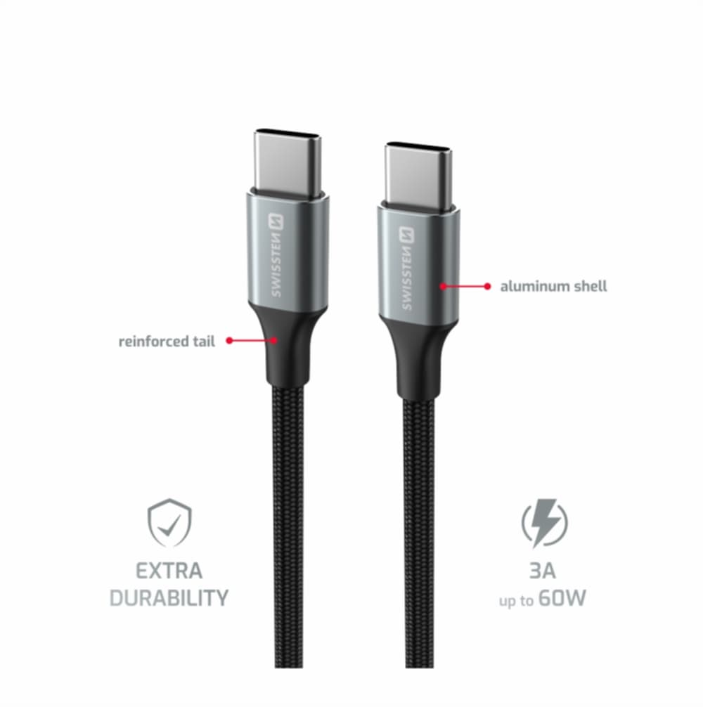 Datový kabel Swissten Textile II USB-C - USB-C 1,5 m černý - náhled 3