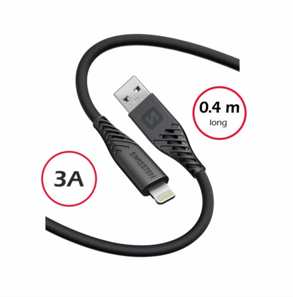 Datový kabel Swissten Soft Silicone USB-A - Lightning 0,4 m černý - náhled 3