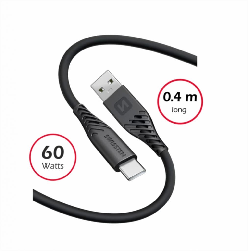Datový kabel Swissten Soft Silicone USB-A - USB-C 0,4 m černý - náhled 3