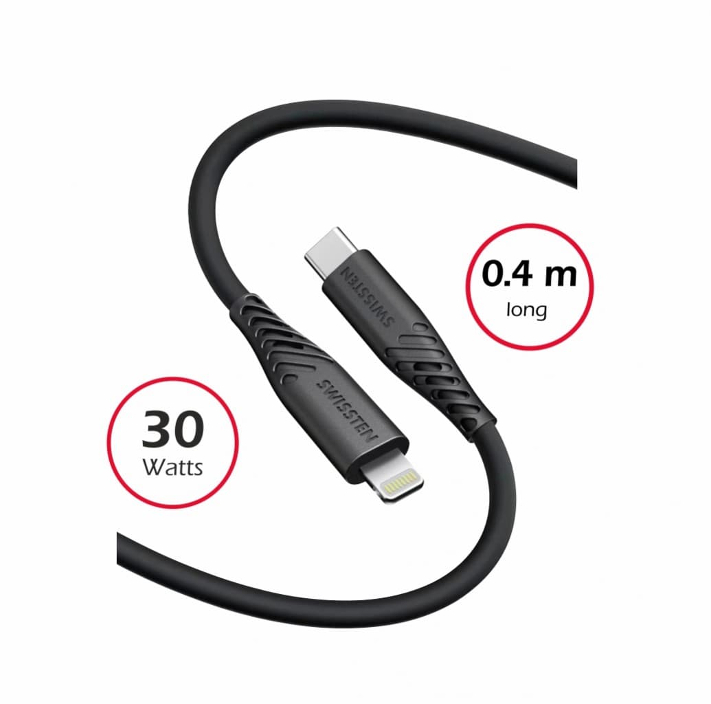 Datový kabel Swissten Soft Silicone USB-C - Lightning 0,4 m černý - náhled 3