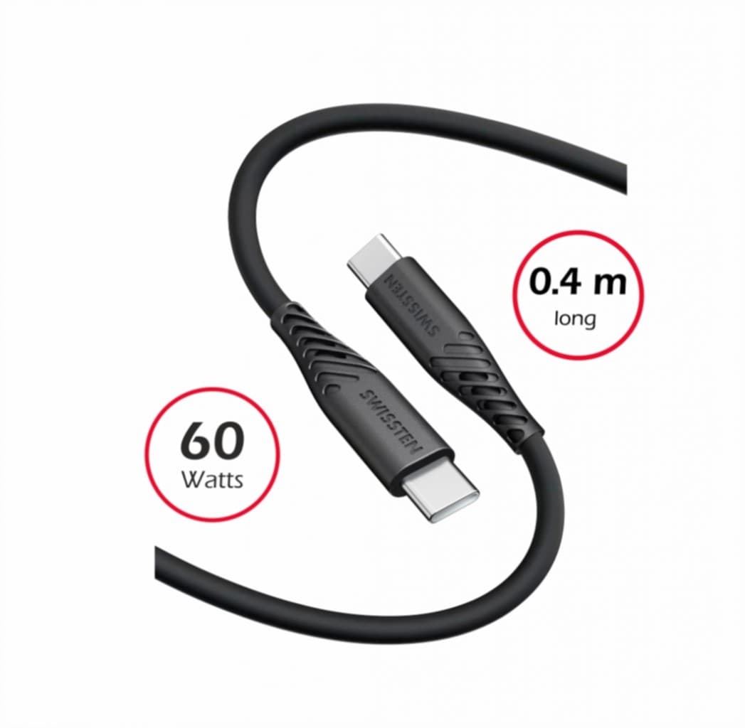 Datový kabel Swissten Soft Silicone USB-C - USB-C 0,4 m černý - náhled 3
