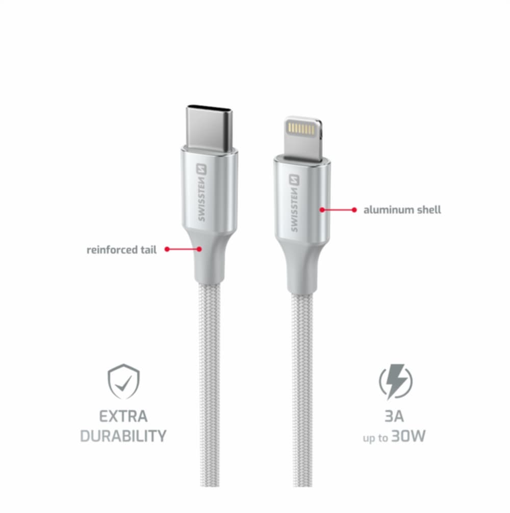 Datový kabel Swissten Textile II USB-C - Lightning 1,5 m bílý - náhled 3
