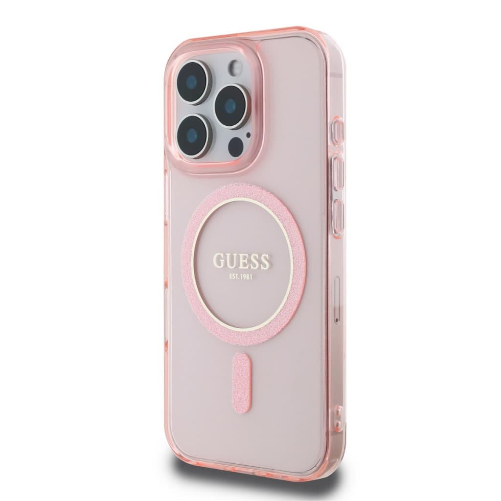 Zadní kryt Guess IML Glitter Ring MagSafe pro iPhone 16 Pro Pink - náhled 3