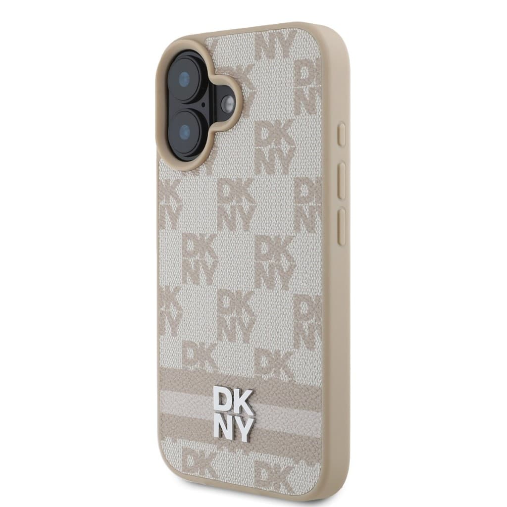 Zadní kryt DKNY PU Leather Checkered Pattern and Stripe pro iPhone 16 Pink - náhled 3