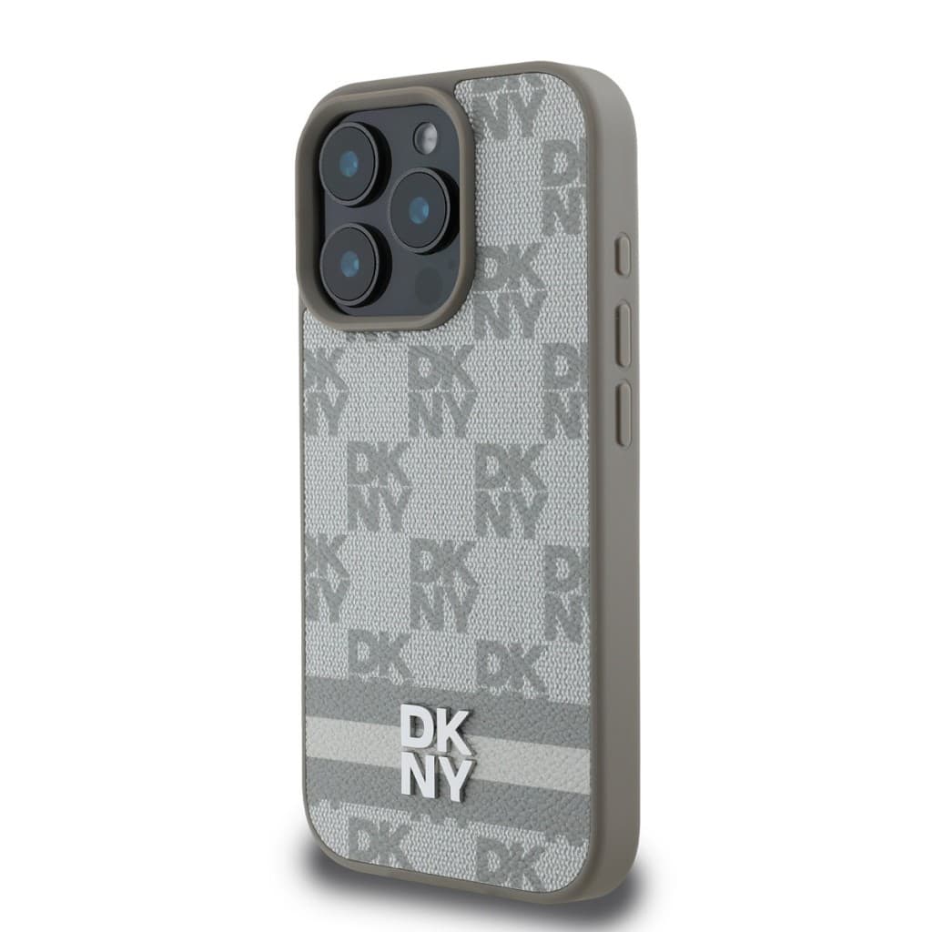 Zadní kryt DKNY PU Leather Checkered Pattern and Stripe pro iPhone 16 Pro Max Beige - náhled 3