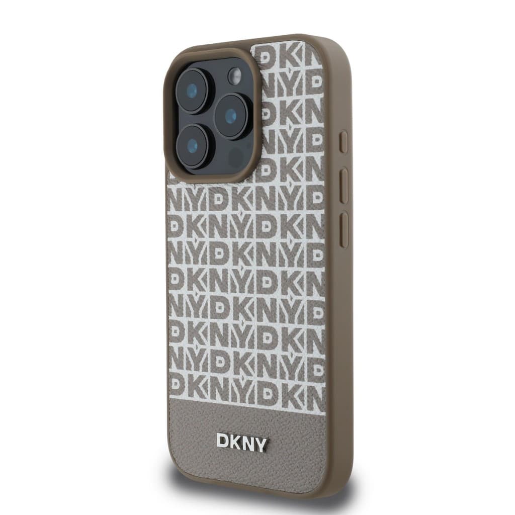 Zadní kryt DKNY PU Leather Repeat Pattern Bottom Stripe MagSafe pro iPhone 16 Pro Max Brown - náhled 3