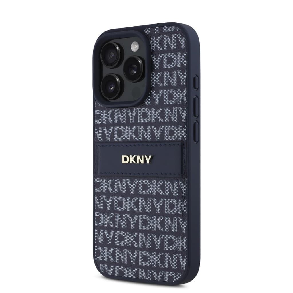 Zadní kryt DKNY PU Leather Repeat Pattern Tonal Stripe pro iPhone 16 Pro Blue - náhled 3