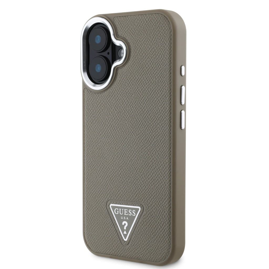 Zadní kryt Guess PU Grained Triangle Logo pro iPhone 16 Brown - náhled 3