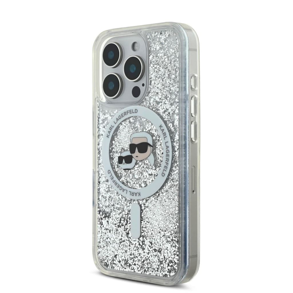 Zadní kryt Karl Lagerfeld Liquid Glitter Karl and Choupette Heads MagSafe pro iPhone 16 Pro Max Transparent - náhled 3
